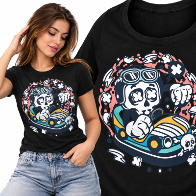 KOSZULKA DAMSKA ANIMOWANA CAR TOY SKULL